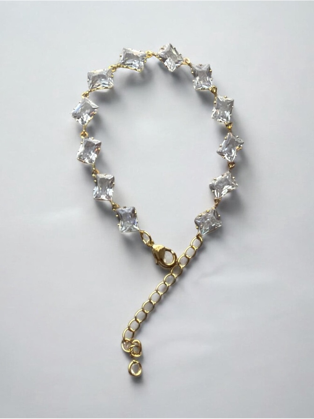 Gold Cubic Zirconia Square Link Bracelet - Clear